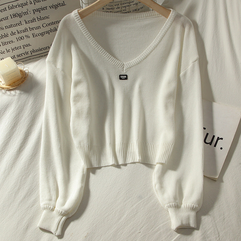 Loose short pullover all-match V-neck sweater
