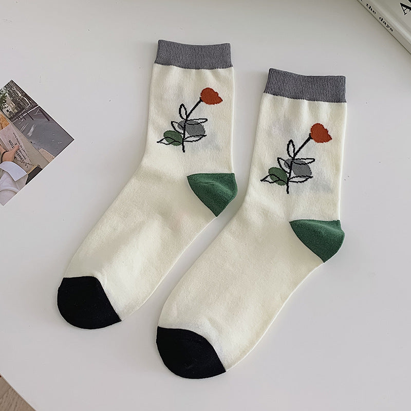 Small Flower Medium Tube Women's Socks