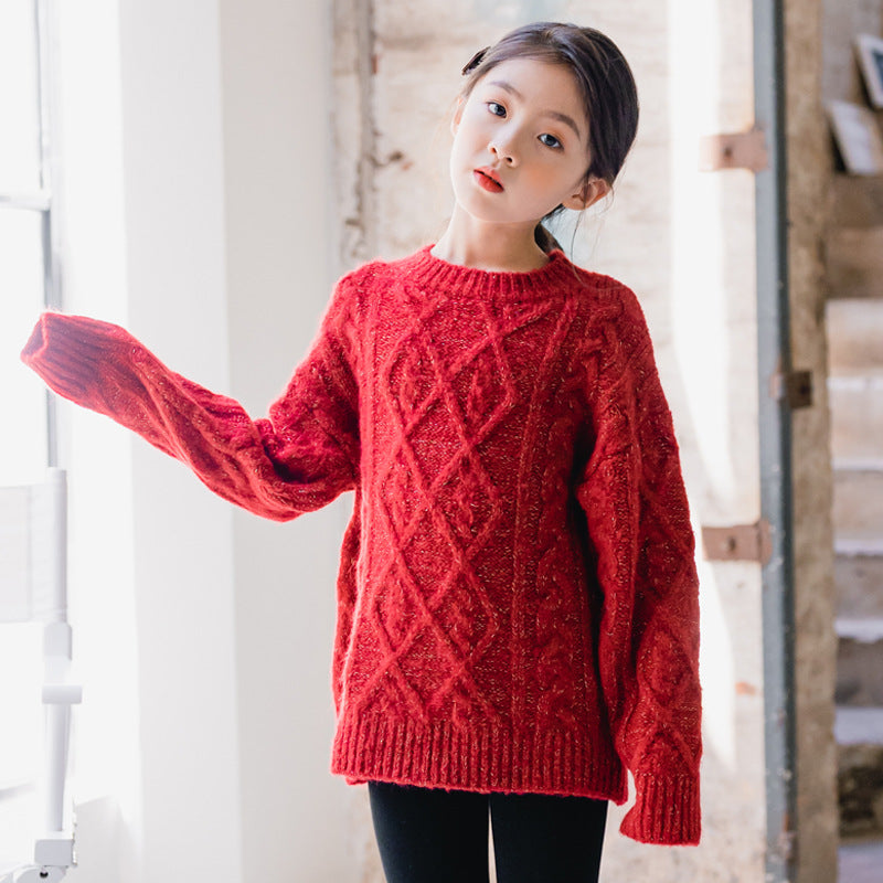 Korean Style Bright Silk Round Neck Thickened Mid Length Sweater