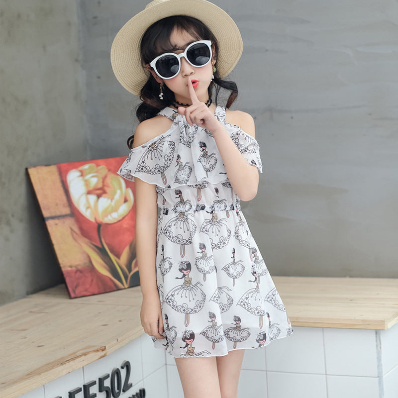 Summer new fashion Korean style big kids girls chiffon print skirt