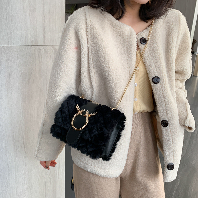 Fashion all-match lamb plush shoulder bag messenger bag