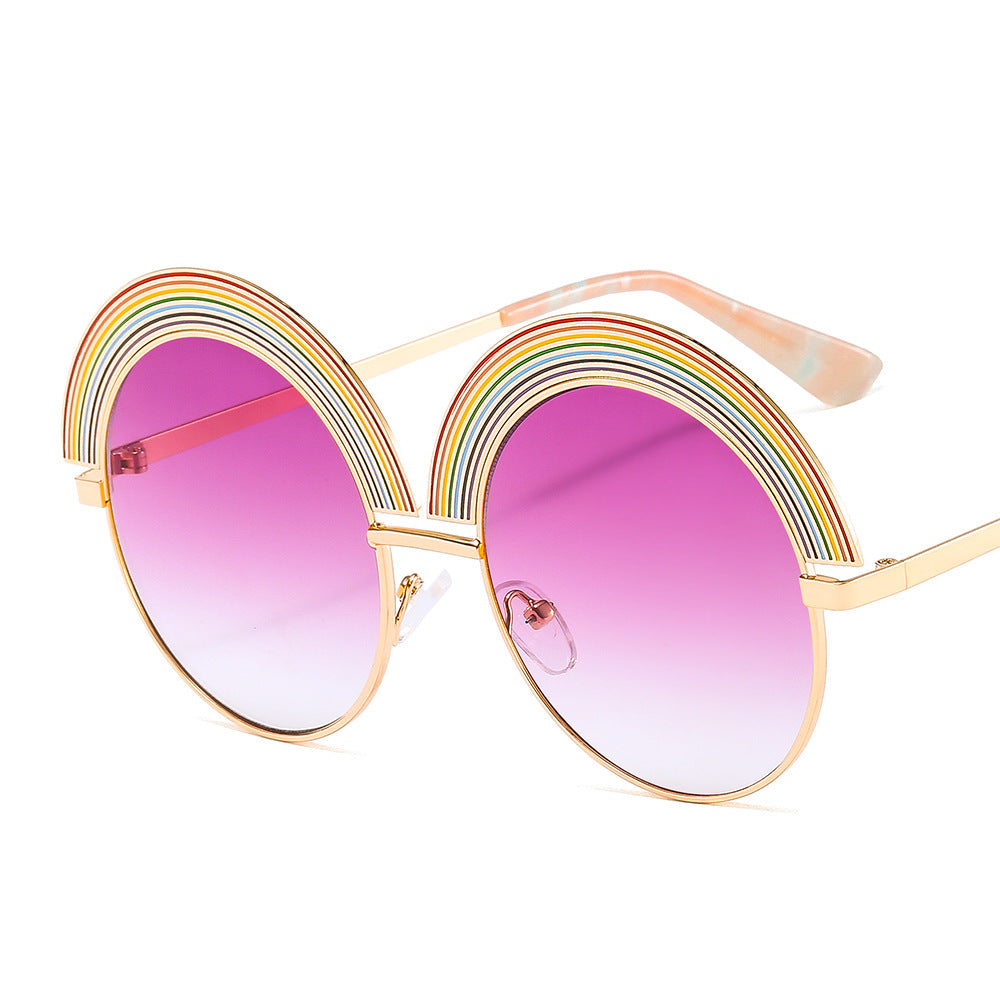 Metal Rainbow Round Frame Sunglasses