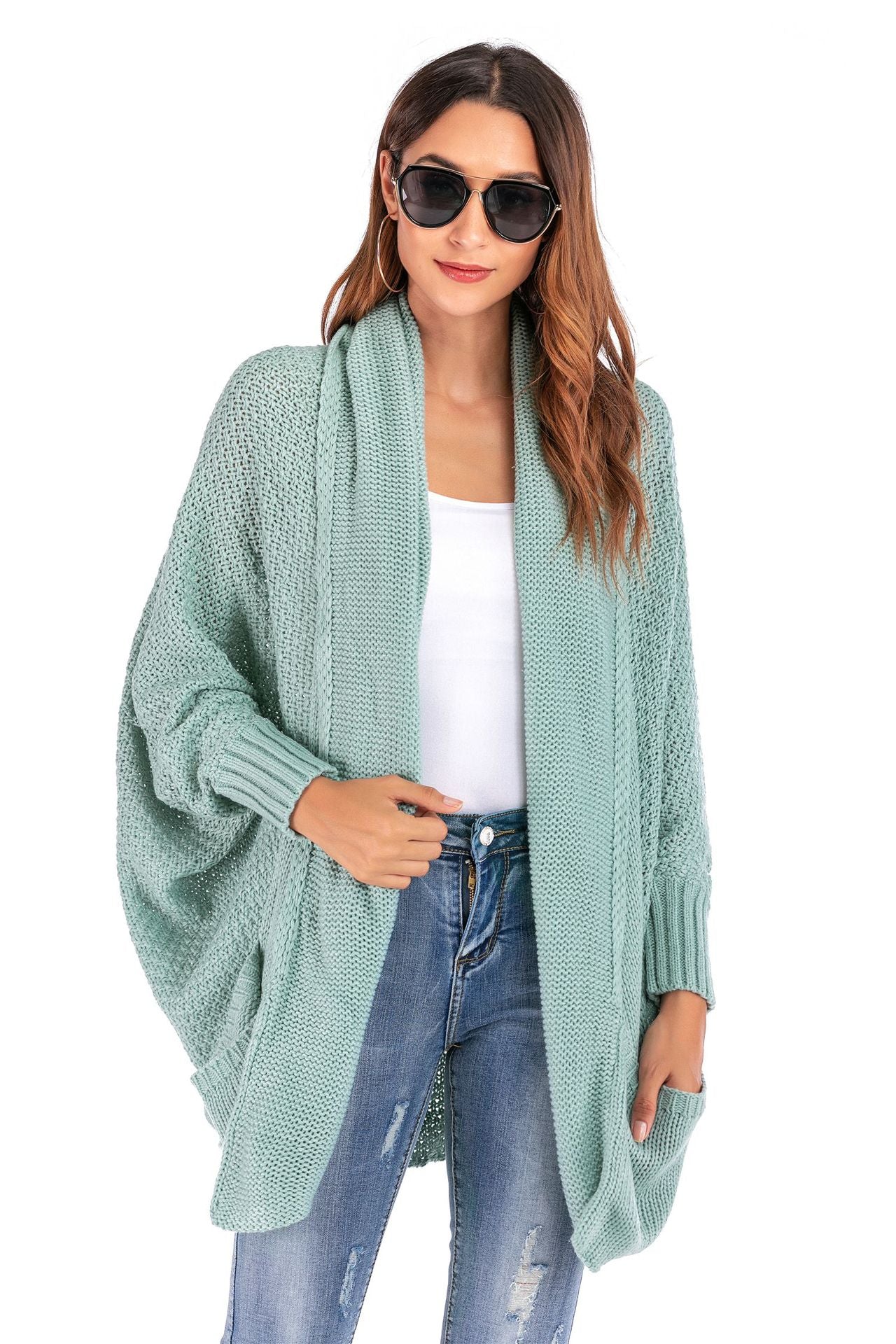 European And American Bat Sleeve Knitted Cardigan Sweater Coat Top