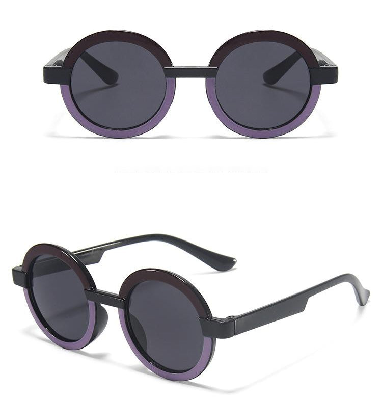 Round Frame Sunglasses Retro Stitching Contrast Sunglasses
