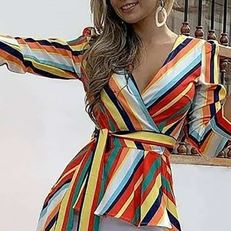 Rainbow Striped Long Sleeve Lace Dress