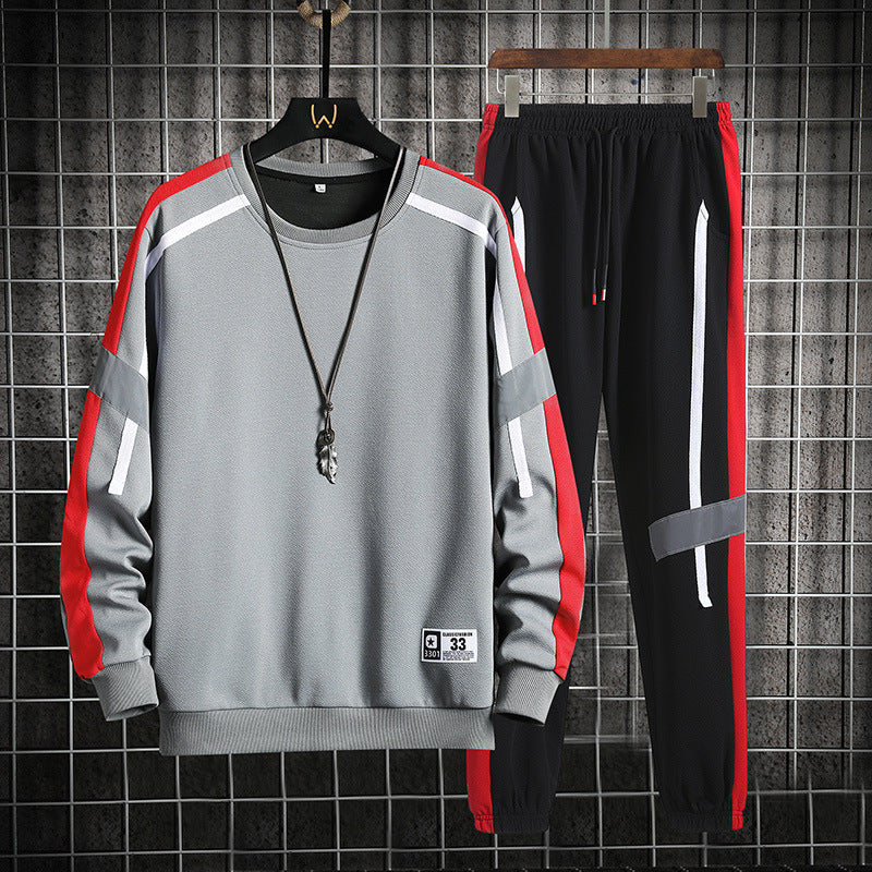 Men's Colorblock Fashion Round Neck Sweater Casual Sports Suit