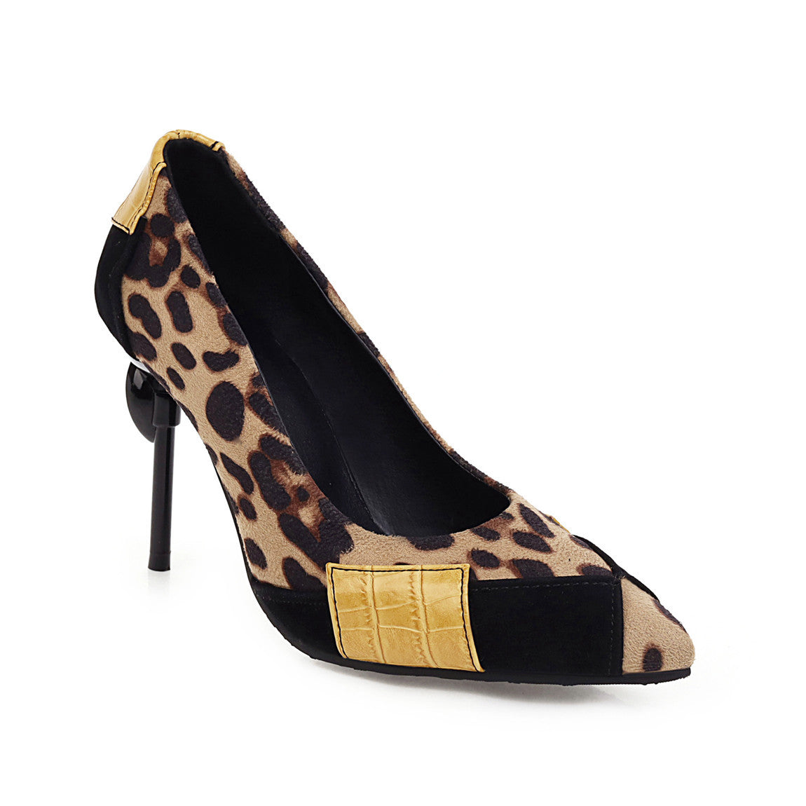 leopard print spliced stiletto heels