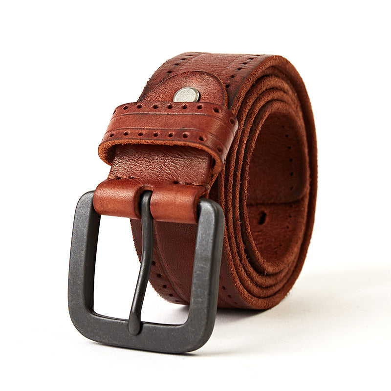 Men's Leather Belt Pin Buckle Top Layer Cowhide Casual Simple