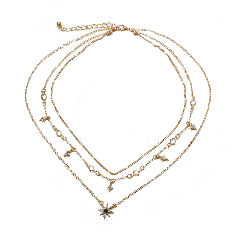 Multi-layer star pendant necklace handmade alloy necklace
