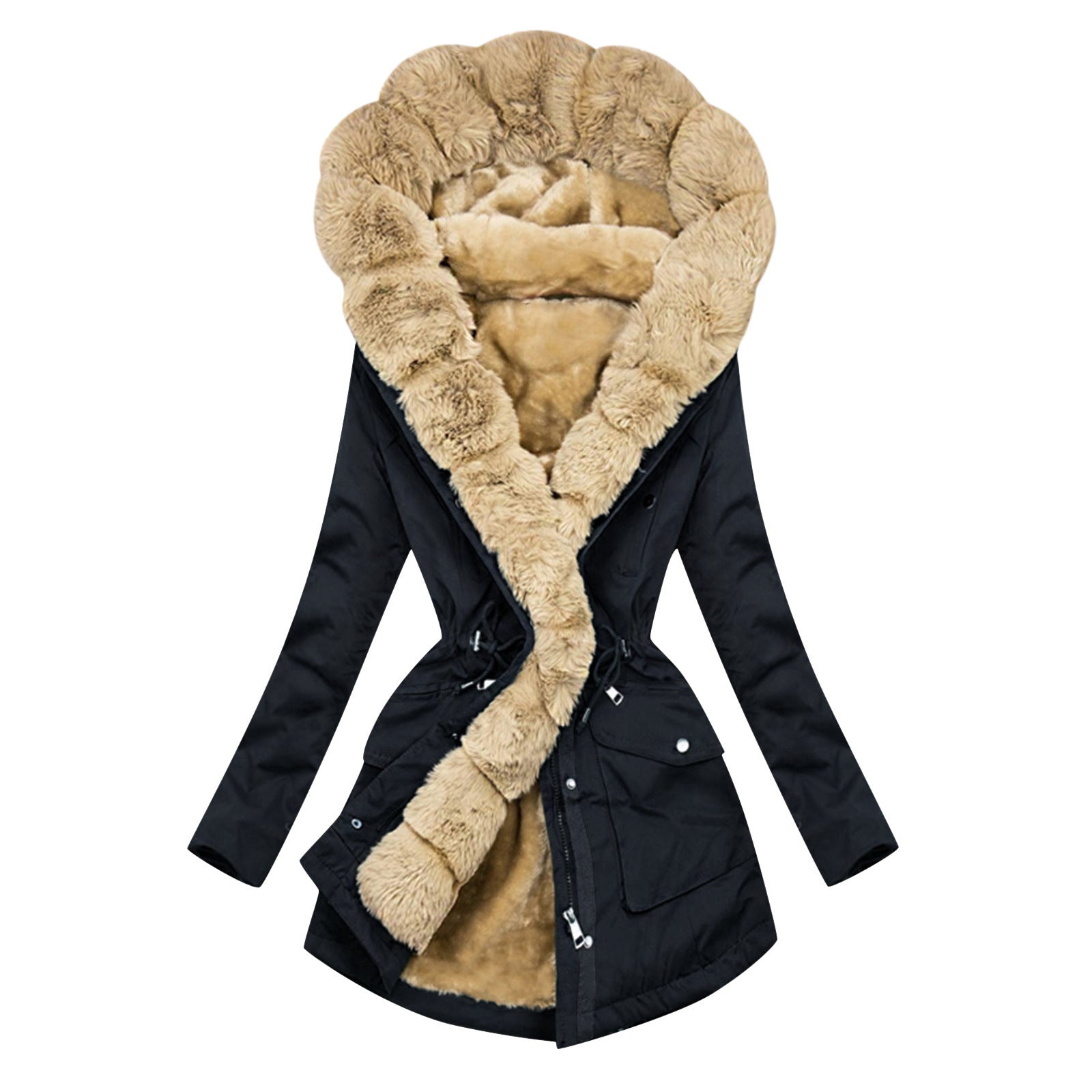 Fur collar hooded coat