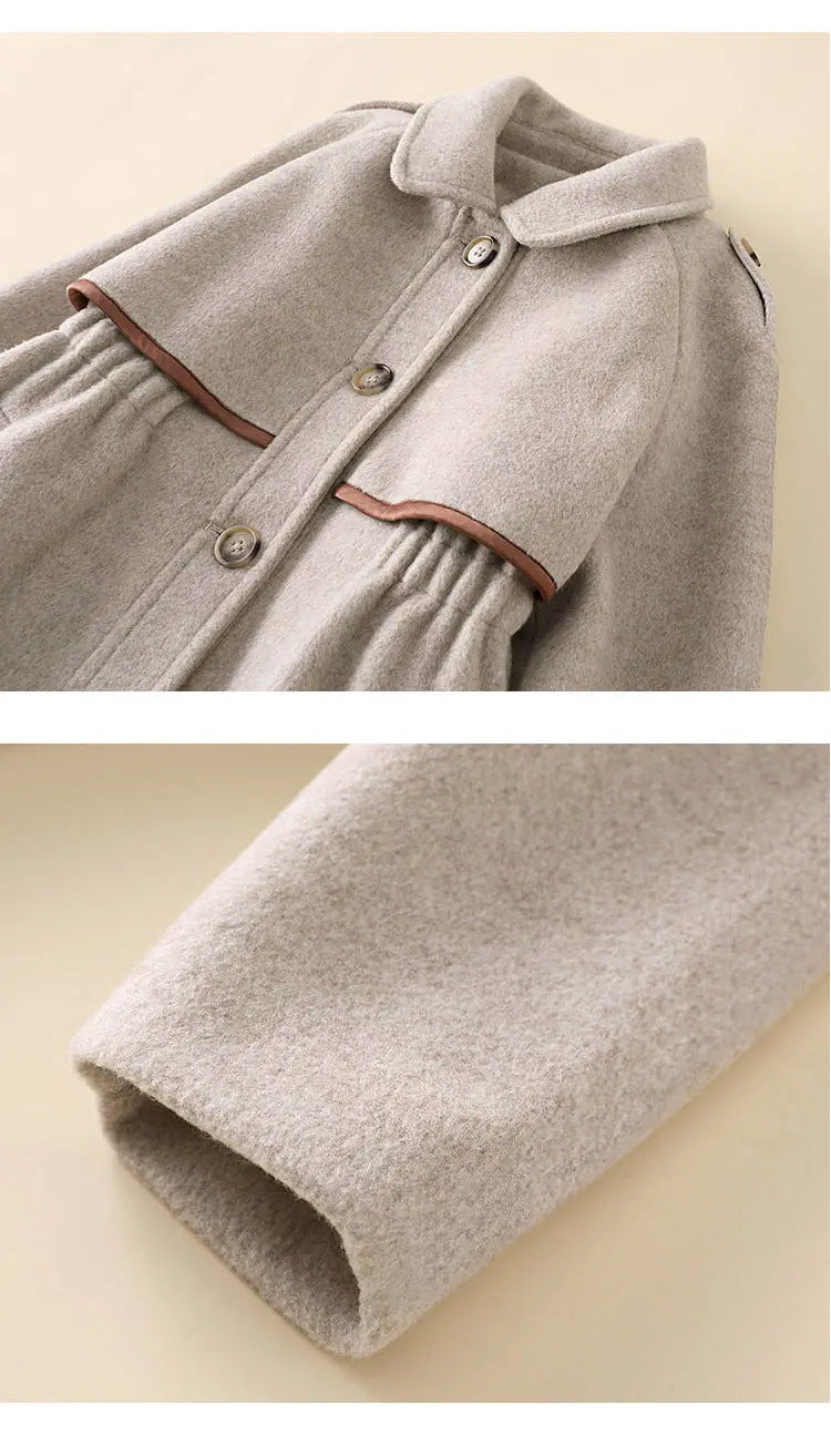 Older Children's Solid Color Woolen Coat, British Fashion Mid-length Coat, Waist Thickened