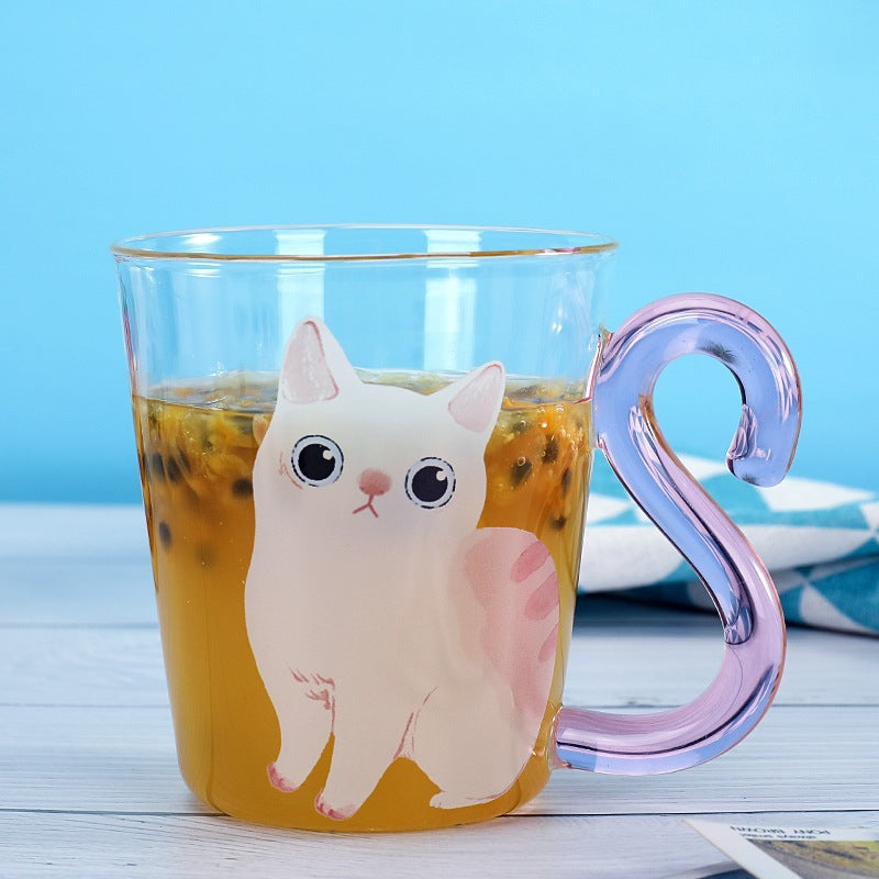 Cartoon Cute Kitten Cup Transparent Glass With Handle