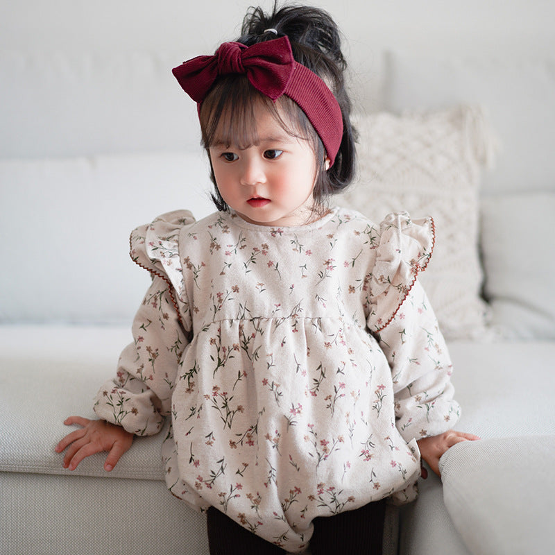 Girls Doll Collar Floral Long Sleeve Jumpsuit