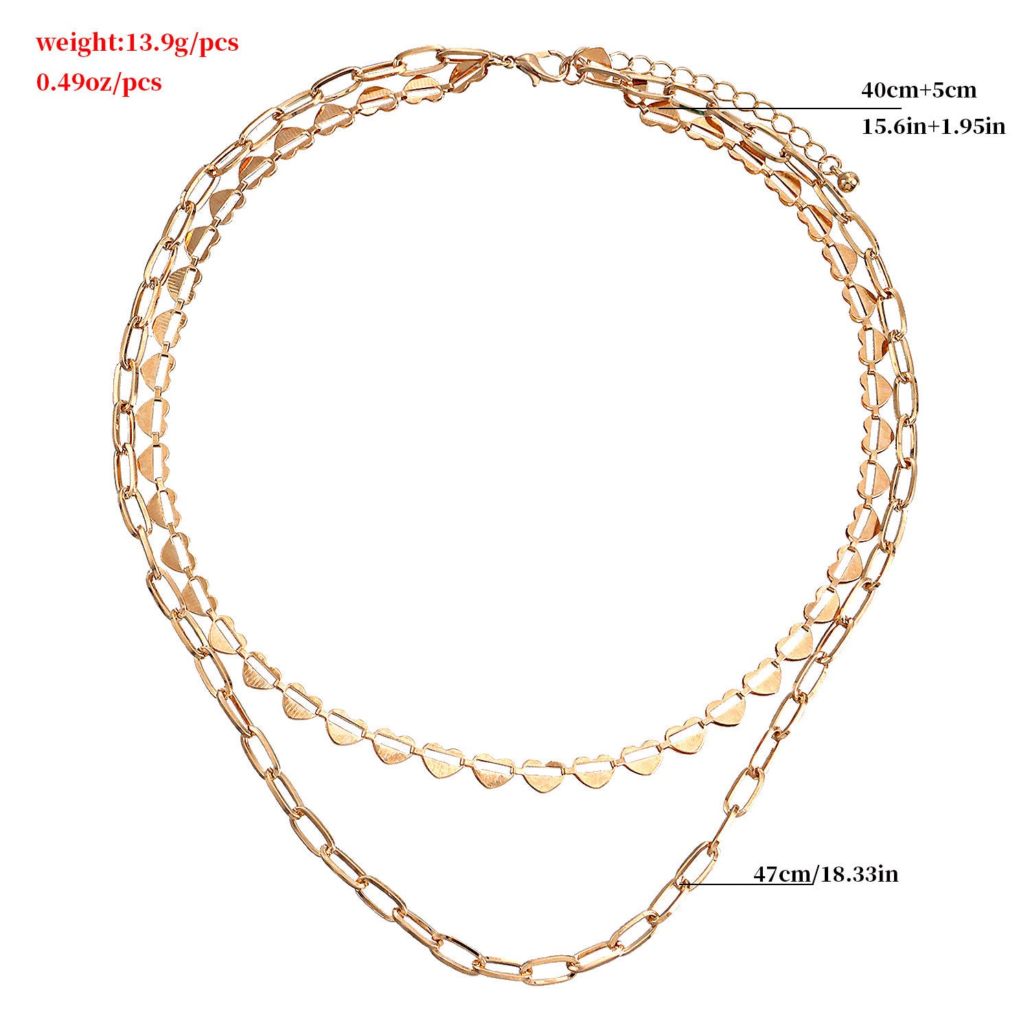Multi-layer Paper Clip Love Heart Chain Necklace Women