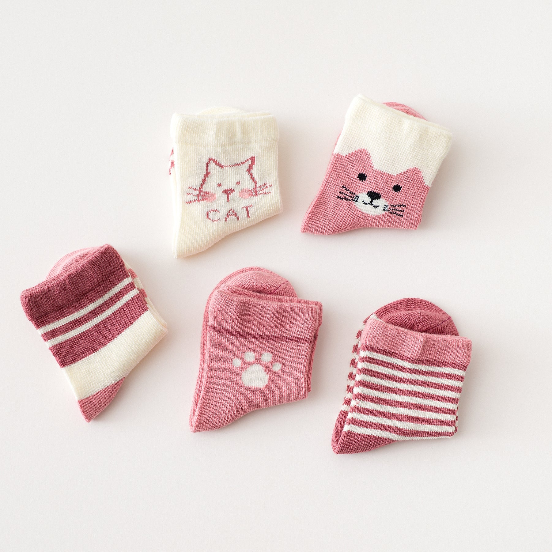 5 Pairs Of Children Four Seasons Tube Socks Pink Cat