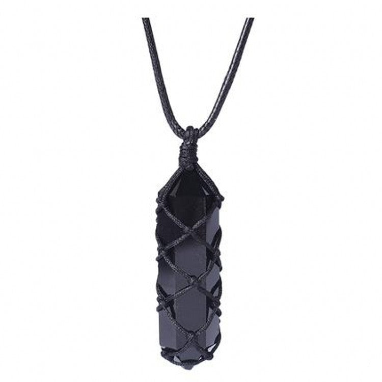 Hand-knitted Simple Obsidian Pendant For Lovers