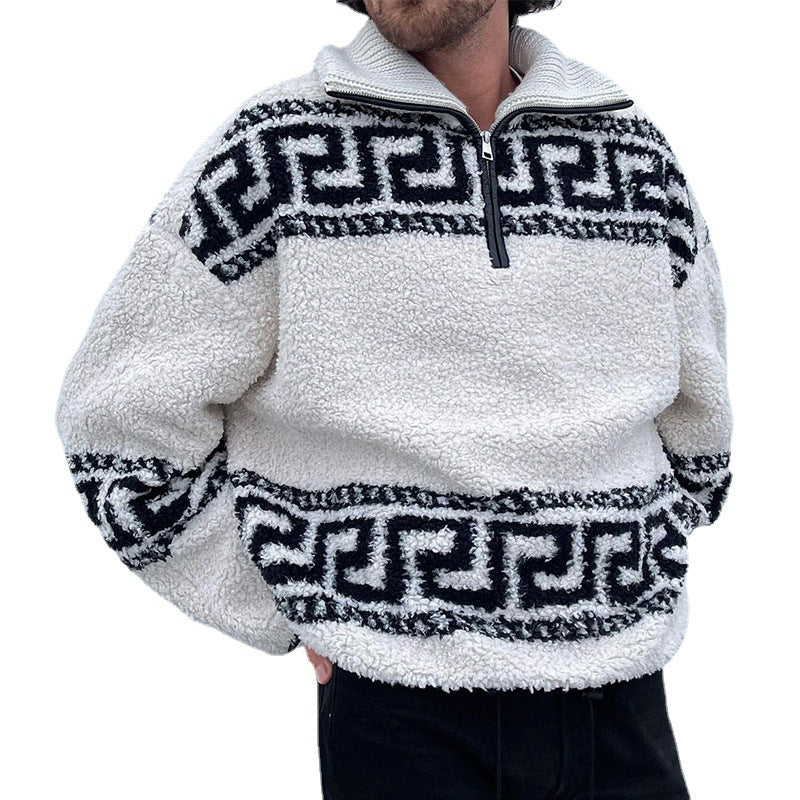 European And American Men's Loose Stand-up Collar Plush Sweater