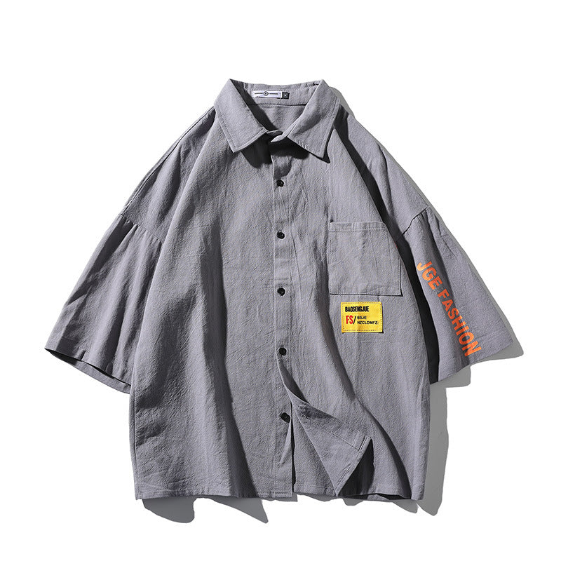 Men's Short-sleeved Shirt, Large Size Letter Printing, Thin Three-quarter Sleeve Shirt, Fat