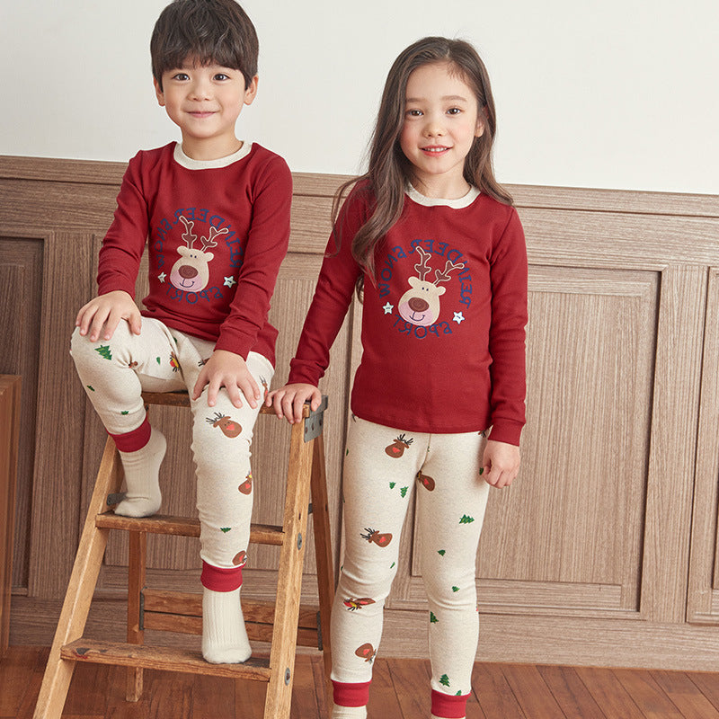 Spring Autumn And Winter Boys Long Trousers Cotton Sweater Pajamas