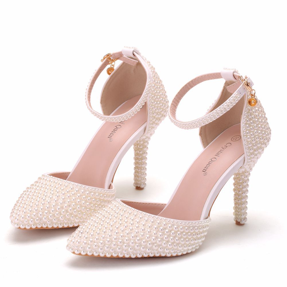 9cm White Pearl Pointed High Heel Sandals With Stiletto Heel