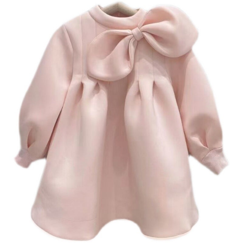 Girls' Solid Color Bow Long Sleeve Skirt