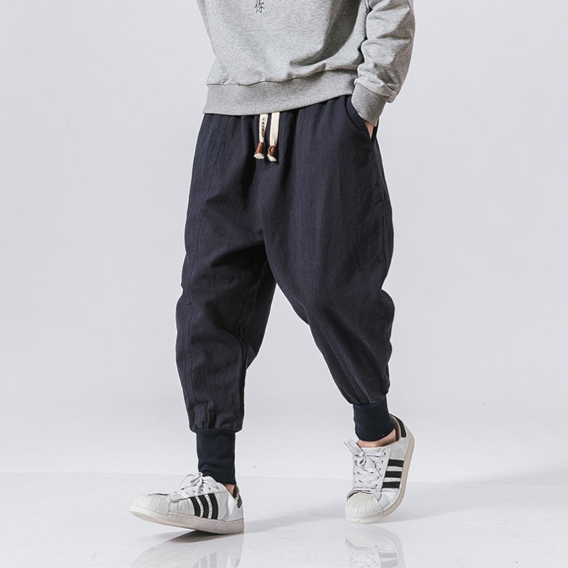 Japanese Cotton And Linen Men's Casual Pants And Foot Pants