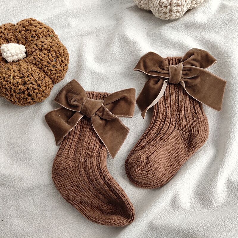 Baby Bowknot Woolen Pure Color Tube Socks