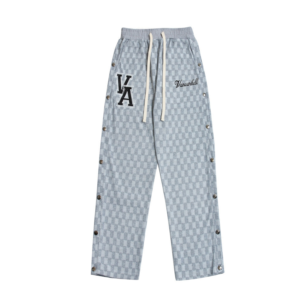 Men's Letter Embroidered Plaid Casual Trousers Street Trend Sports Sweatpants