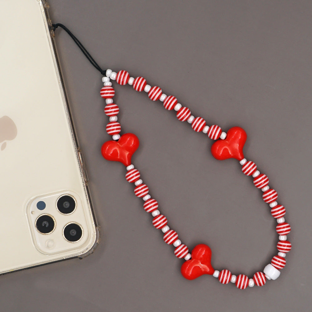 Acrylic Crystal Beads Soft Clay Pearl Mobile Phone Chain