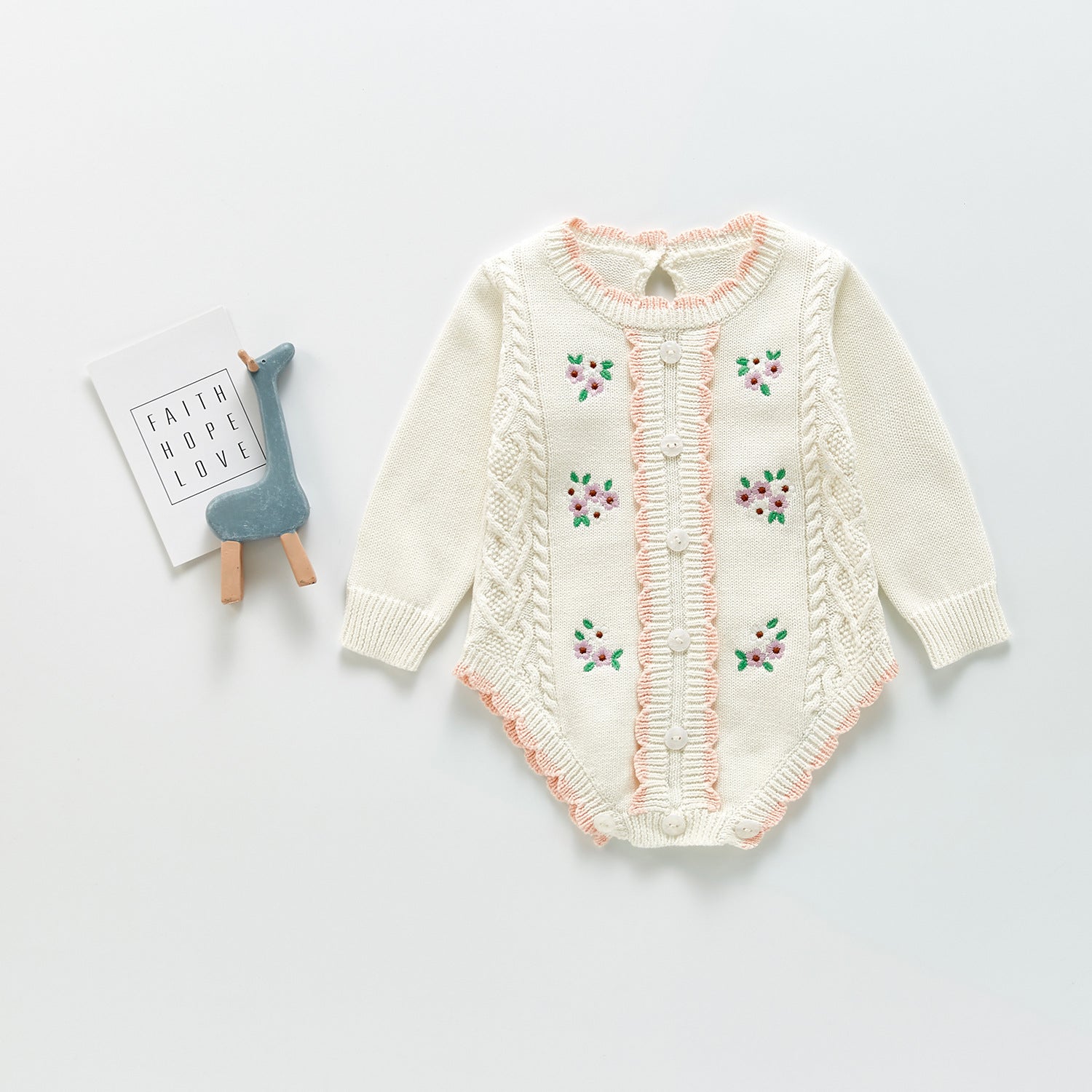 New Style Baby Knitted Embroidered Woolen Floret One-piece Suit