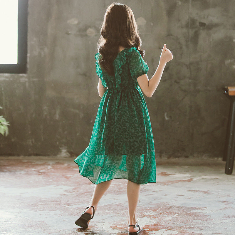 فستان أخضر من الشيفون 