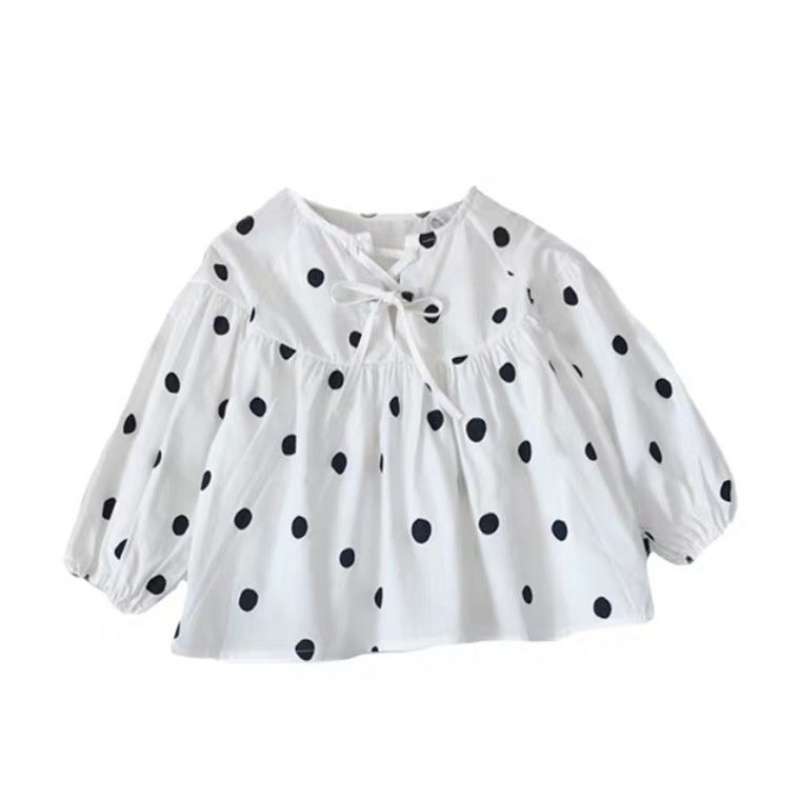 Baby Doll Shirt Long Sleeve Polka Dot Girls Puff Sleeve Top Western Style