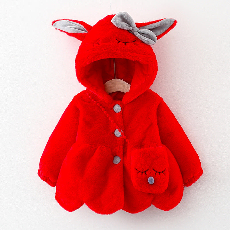 Cartoon Coat Hooded Baby Girl Toddler Fur