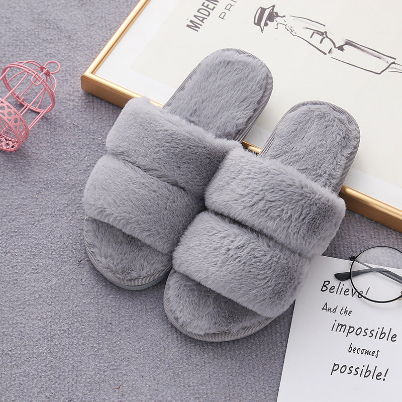 Home Furry Slippers With Two Open-toed Outer Wear