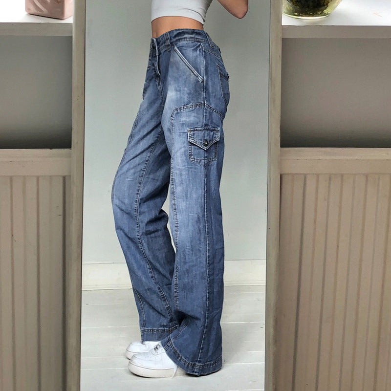 Street High-rise Straight-leg Casual Jeans Irregular