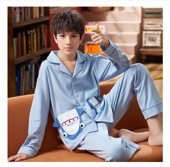 Spring And Autumn Cotton Long Sleeved Cardigan Children's Pajamas