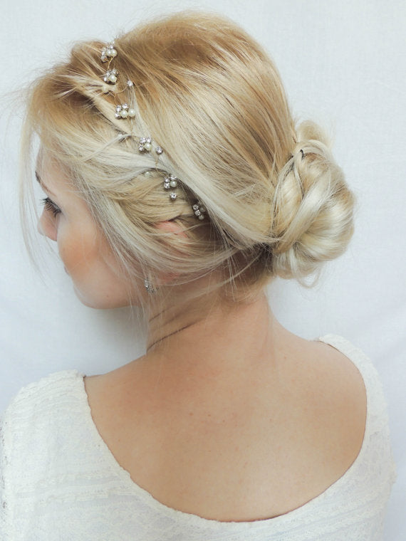 Bride Hair Accessories Pearl Rhinestone Headband White Gauze Dress Bridal Jewelry Hair Accessories
