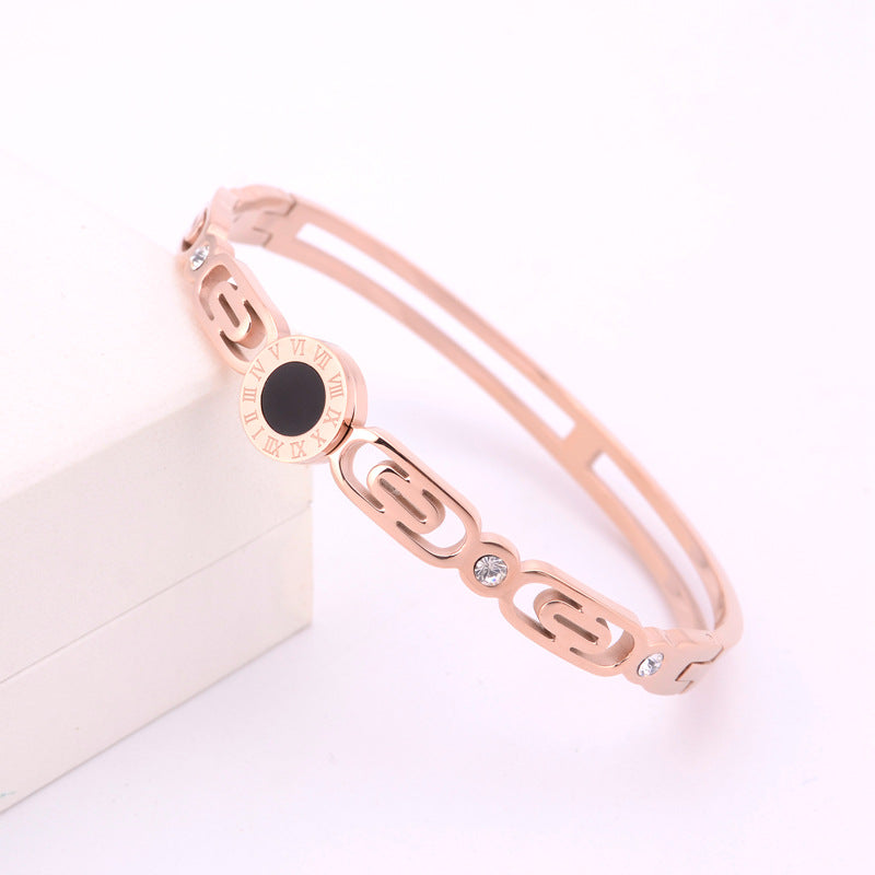 Fashionable Roman Numeral Rose Gold Women's Titanium Steel Bracelet
