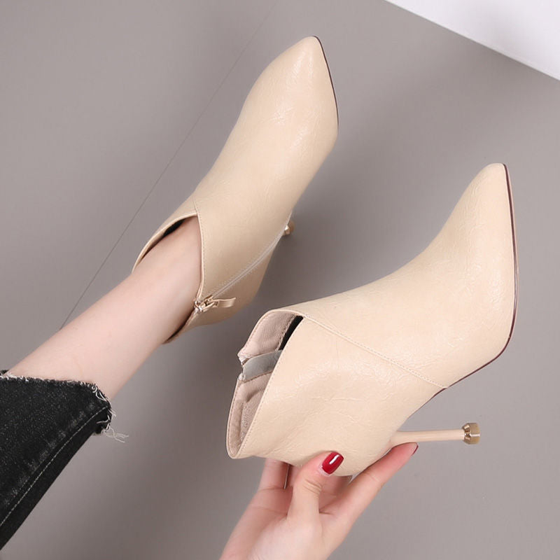 British Style Nude Boots Pointed Toe Stiletto High Heels