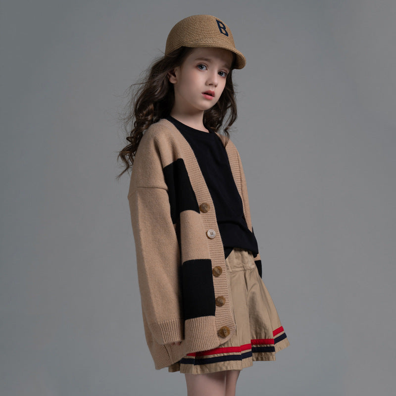 Striped Middle-aged Children's Knitted Sweater Coat