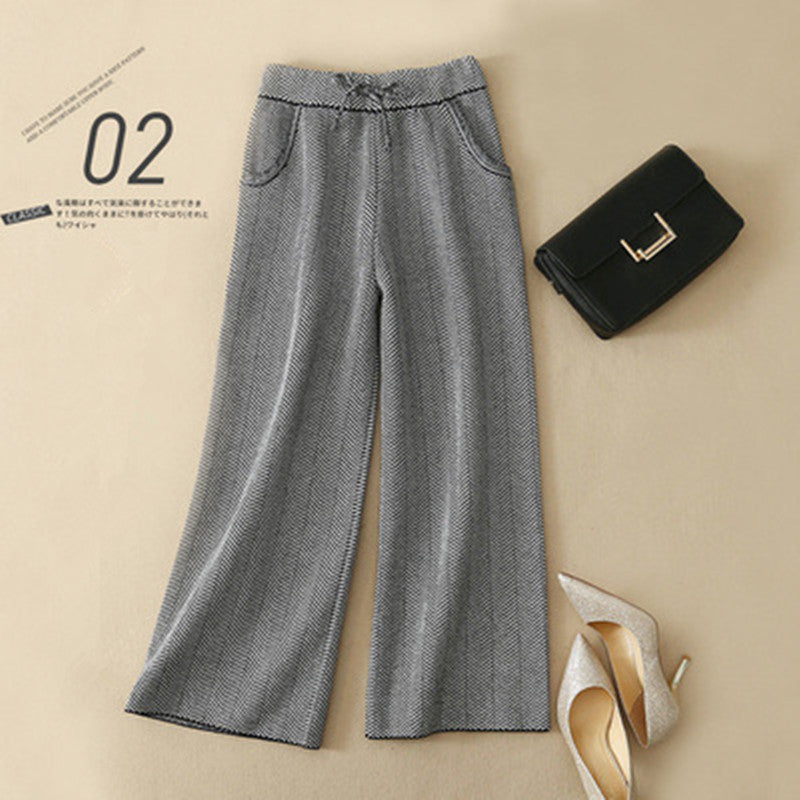 Fashionable knitted thick cashmere wide leg pants