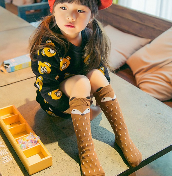 Spring and Autumn Cartoon Cute Fox Dot Stereo Breathable Children's Socks Boys and Girls Baby Cotton Socks