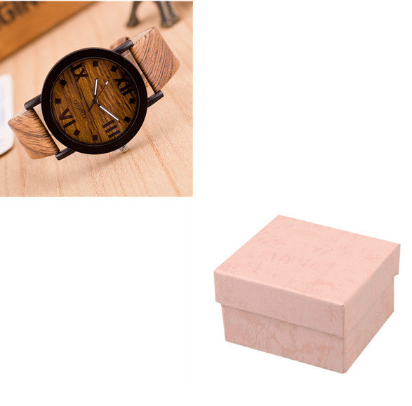 Vintage Wooden Watches Casual Wooden Color Leather Strap