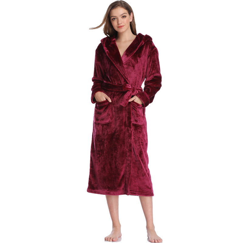 Women's Thick Flannel Long Burgundy Nightgown