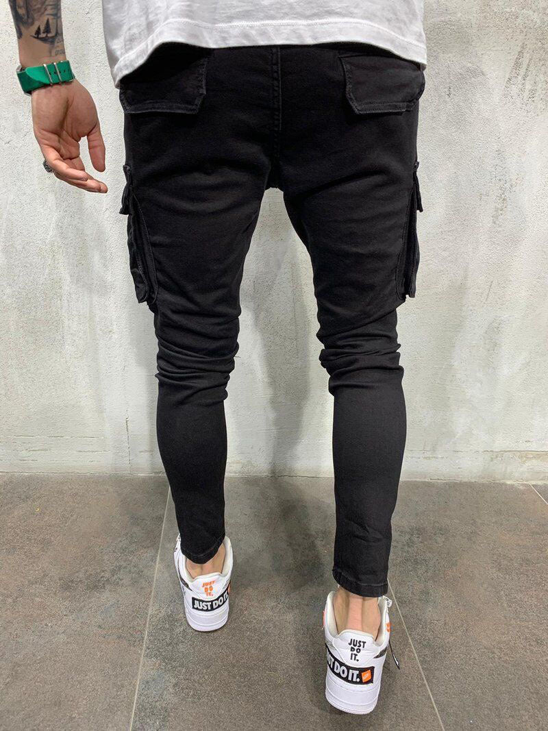 Men's Skinny Multi Pocket Ripped Cargo Jeans