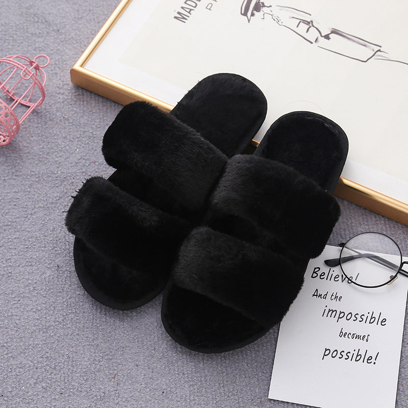 Home Furry Slippers With Two Open-toed Outer Wear
