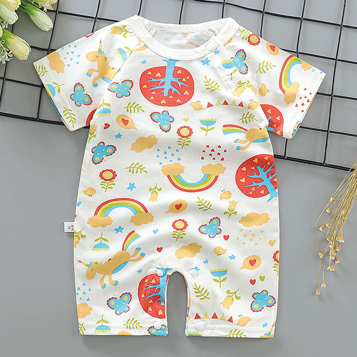 Thin Cotton Short-sleeved Short-climbing Jumpsuit For Boys And 1 Baby Girl (by quicklify)