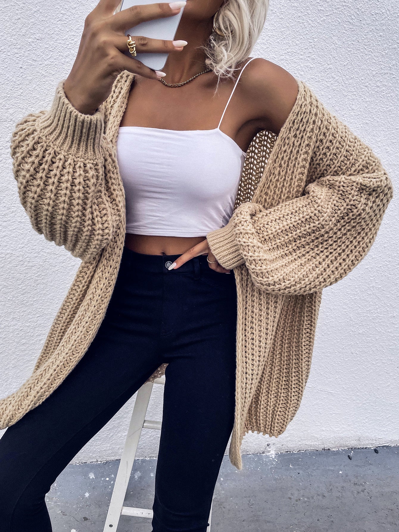 Women's Long Cardigan Solid Color European And American Fashion Sweater