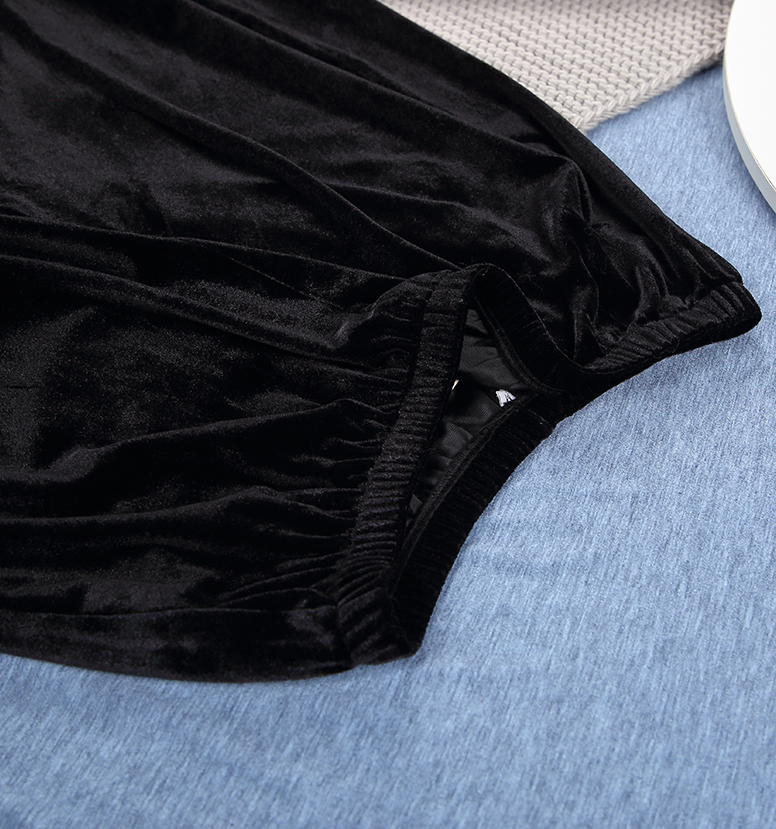 Black Velvet Sleepwear Female Long Sleeve Turn Down