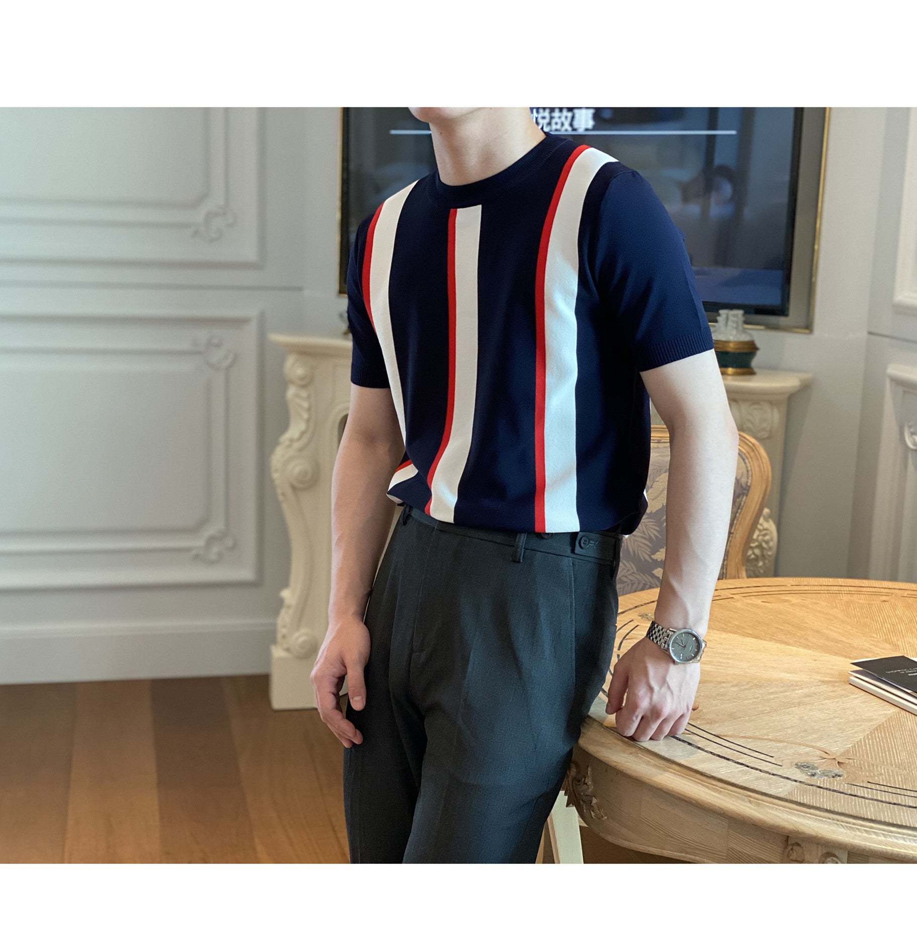 Korean Version Of The New Simple Vertical Stripes Knitted T-shirt Bottoming Shirt
